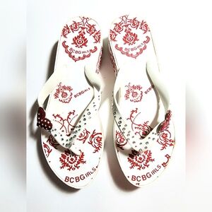 NWOT BCBG Girls white and red platform  sandals